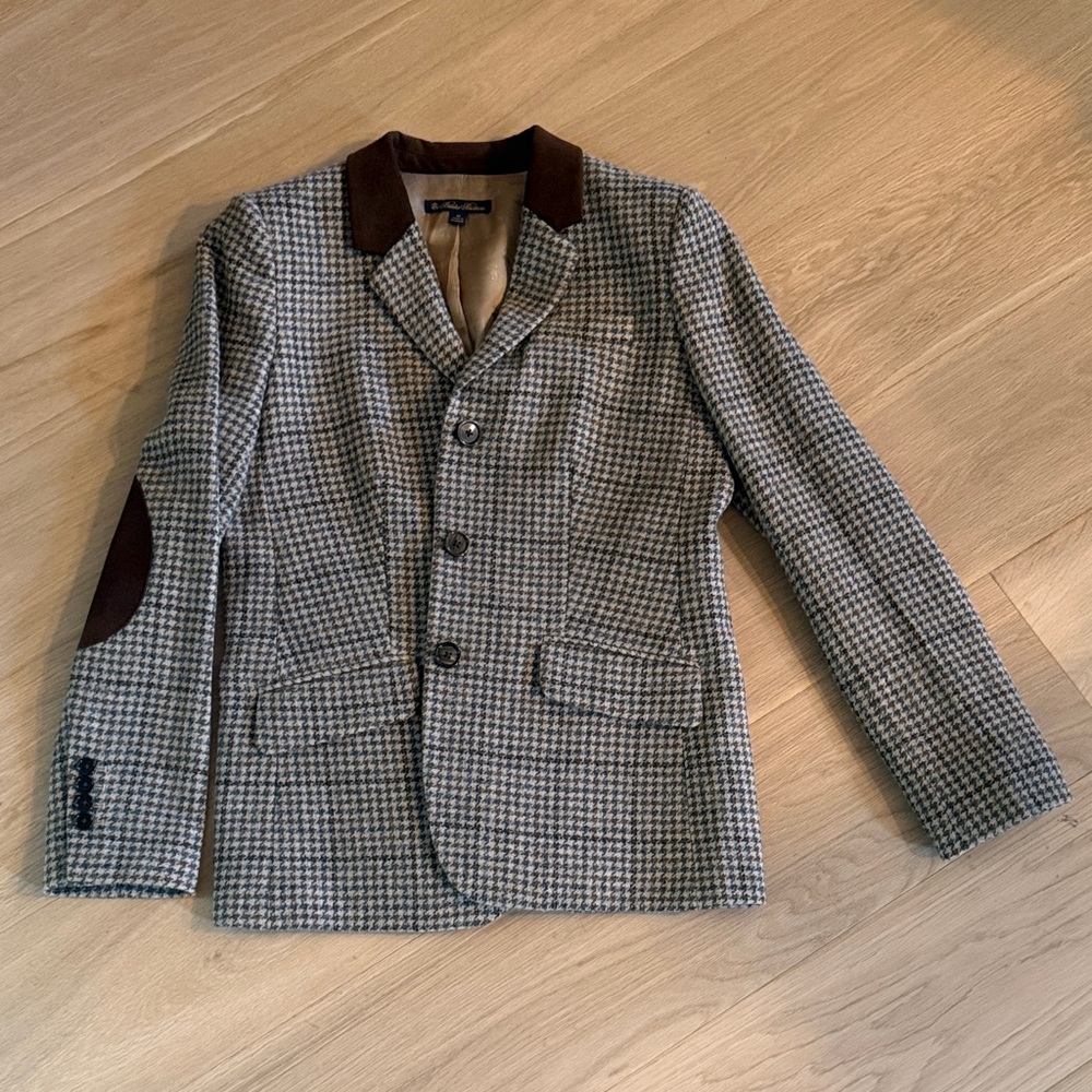 Brooks Brothers Gray & Black Houndstooth Blazer with Brown Trim